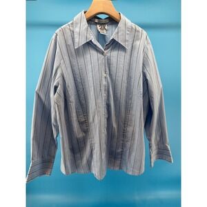 George Woman Blue Striped Stretch Button Down Shirt‎ Plus Size 18W 20W GW12008